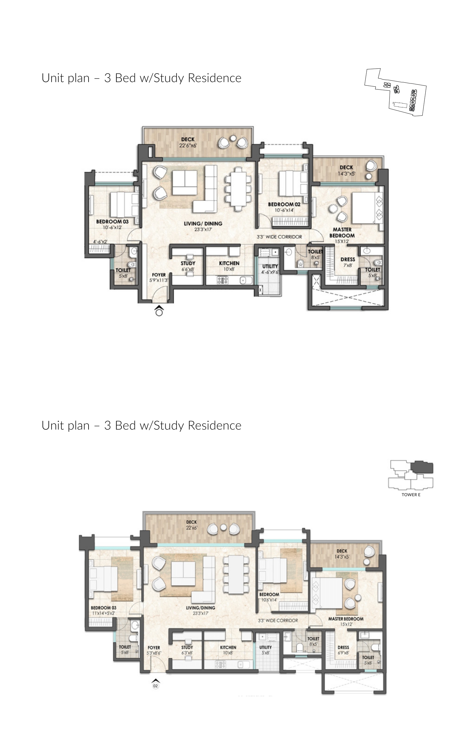 Lodha Azur 3 BHK + Study floor plan