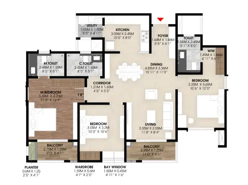 3 BHK floor plan